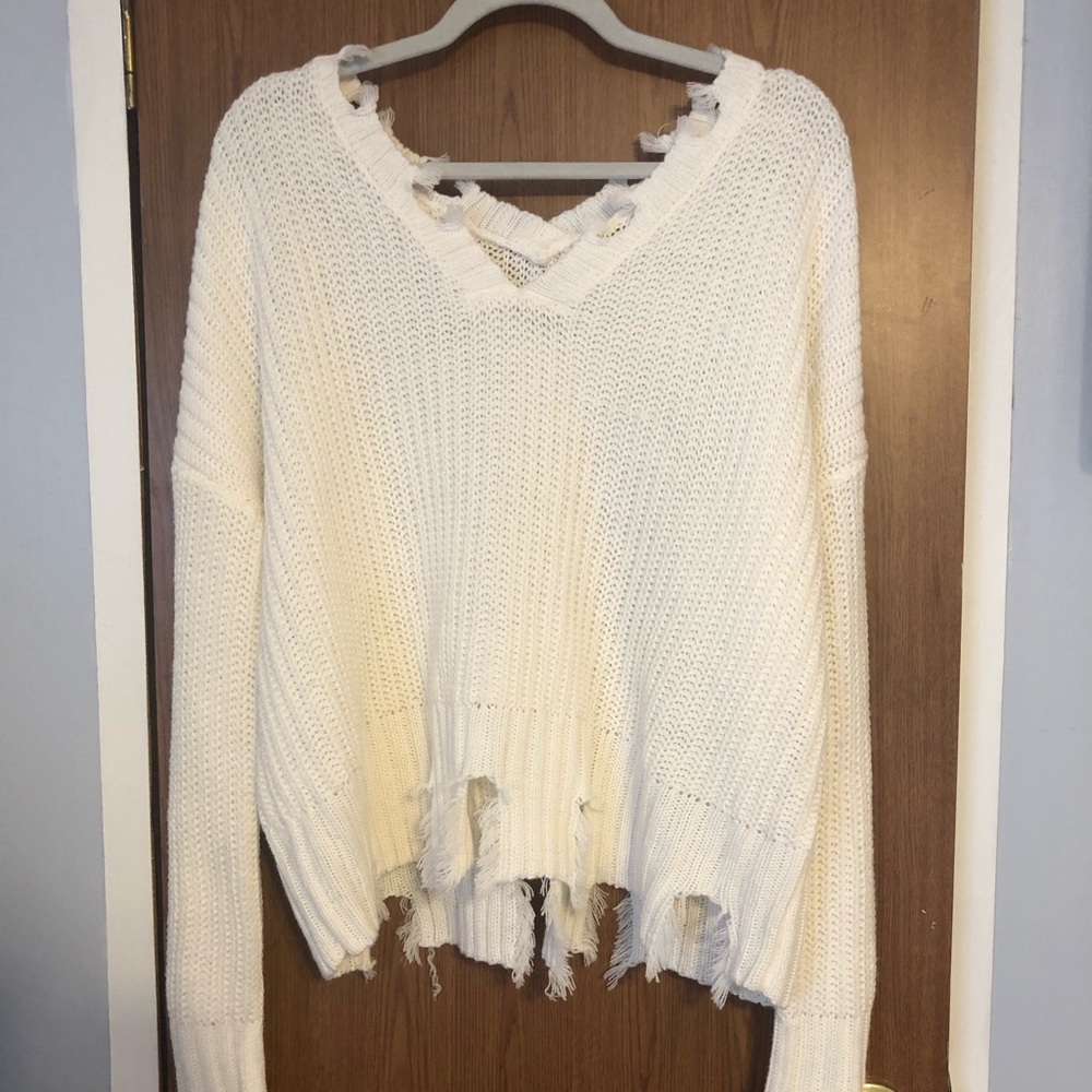 Raw Hem V-Neck Sweater